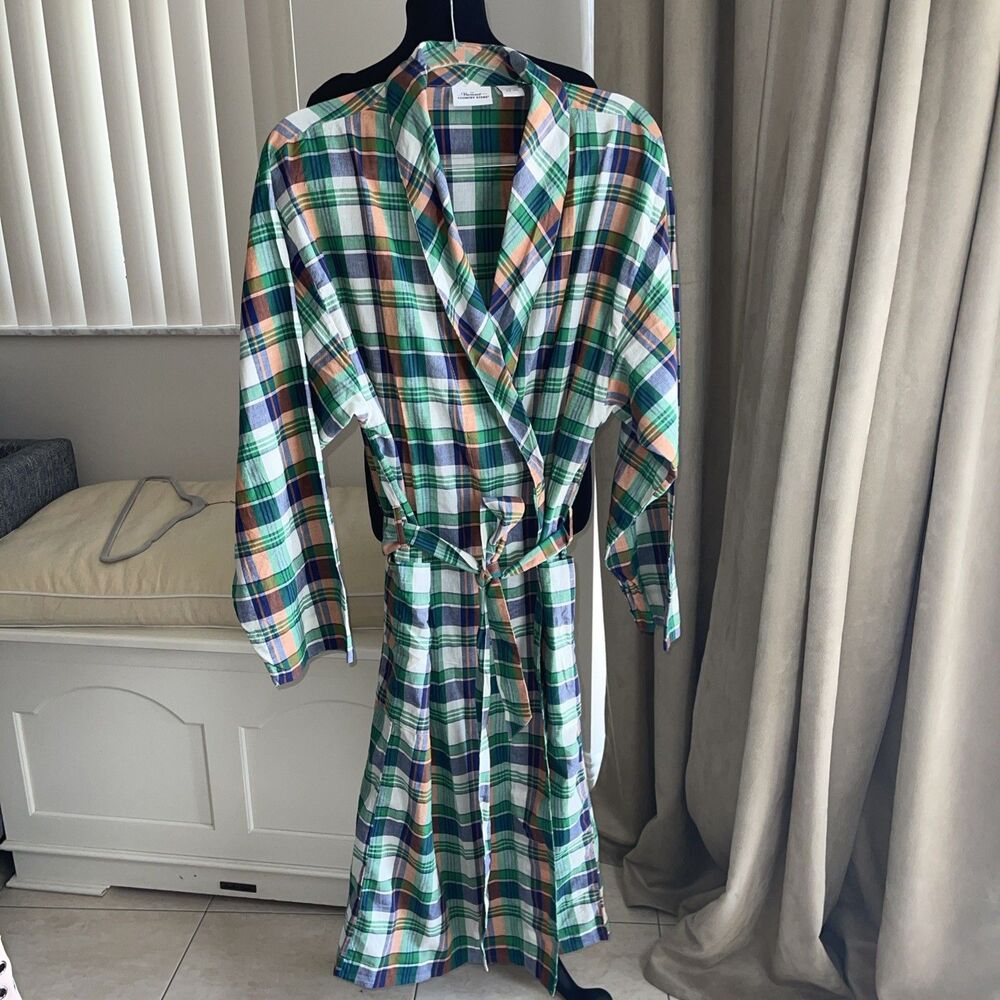 Vermont Country Store Mens Classic plaid tartan Long Robe 100% Cotton M